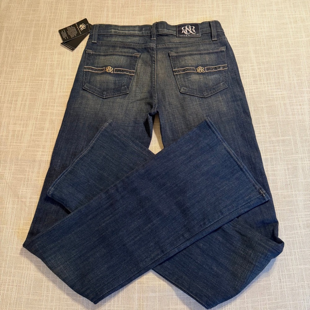 Rock & Republic Nora Midrise Bootcut Jeans Battle Master Blue 27 NWT Crystal